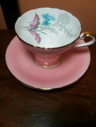 Aynsley Pink Cup & Saucer Pink Floral Band Gold Edge
