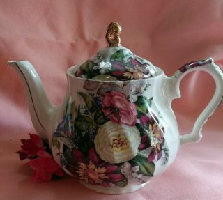 Vintage Sadler Pink/white Florals Swirled 3 - 4 Cup Teapot Made In England 4716