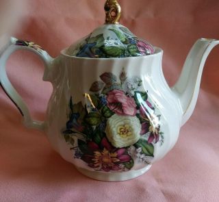 Vintage Sadler Pink/White Florals Swirled 3 - 4 Cup Teapot Made In England 4716 2