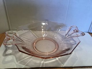Pink Depression Glass Bowl With Handles.  Fan Pattern.