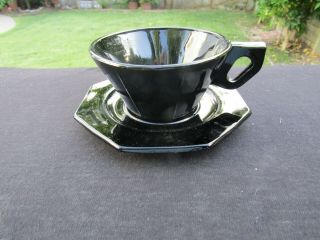 U.  S.  Glass Black Scroll Cup And Saucer Set
