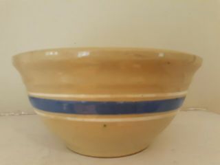 Watt Oven Ware Pottery Mixing Bowl 7 Tan With Blue & White Striped Made In Usa