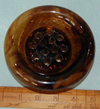 Antique Davidson Glass Flower Bowl With Frog Height 2 " Diameter 5 " C1930s