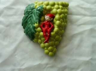 Vintage Gilner Elf Pixie Wall Pocket 1950 Perfect Chartreuse Green Red