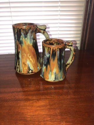 Vintage 1980’s Artist Signed Mugs Stein Art Pottery Great Glaze Color Retro