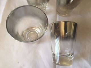 4 Vintage Mid Century Silver Band Rim Whiskey Brandy Shot Glasses Luster Ware