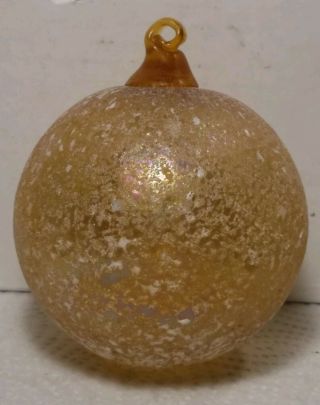 Hand Blown Art Glass Christmas Ornament Ball 4 " Iridescent Gold / Yellow