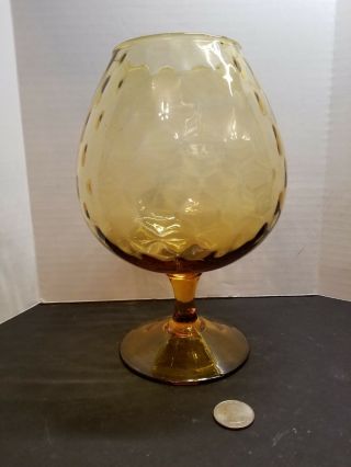 Vintage Mcm Amber Empoli Glass Optic Pedestal Brandy Snifter 9 Inch