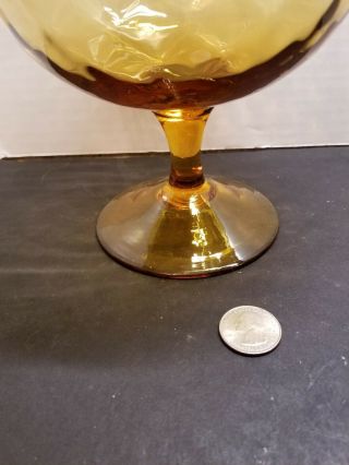Vintage MCM Amber Empoli Glass Optic Pedestal Brandy snifter 9 inch 2