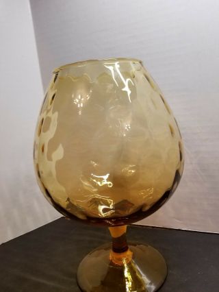 Vintage MCM Amber Empoli Glass Optic Pedestal Brandy snifter 9 inch 3