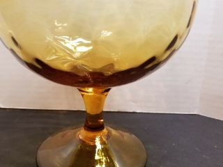 Vintage MCM Amber Empoli Glass Optic Pedestal Brandy snifter 9 inch 4