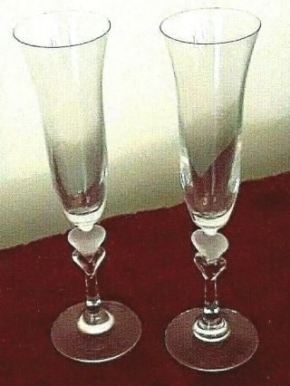 Sweetheart Fluted Champagne Glasses Set Of 2 Heart Stem Lead Crystal