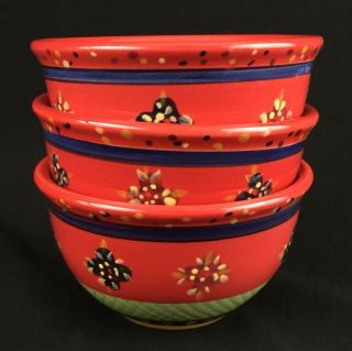 Set Of 3 Fruit Sauce Bowls 4 5/8 " By Corsica Home Rumba Red Handpainted