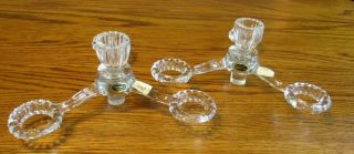 2 Vtg Elegant Glass Cambridge Arms Crystal 9 " Epergne Candle Holders W Tags