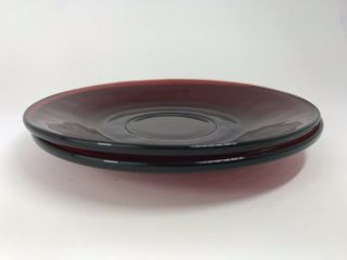 Set Of (2) Anchor Hocking Royal Ruby Red Vintage Depression Glass Saucers 5 3/4 "