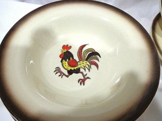Vintage Metlox Poppy Trail Rooster,  3 Dessert Bowls And 3 Saucers/california