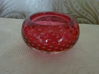 Vintage Retro Art Glass Bubble Pink Bowl 9cm Diameter Widest