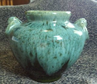 Vintage Green Drip Glaze Art Pottery Vase 5 " X 6 " 2 Tone Green