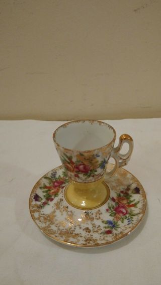 Made In Japan Demitasse Pedistal Tea Cup And Saucer Bone China Hand Painted
