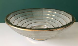 Art Deco Vintage Chance Glass Spiderweb Bowl Gold Band Frosted Robert Goodden