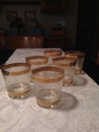 Etched Glasses With Gold Rims,  Set Of Six (6) Old Fashioned /rock/manhattan.