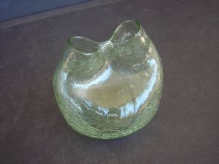 Vtg.  Blenko Pinched Vase Hand - Blown Green Crackle Mid - Century Modern
