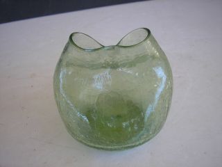 Vtg.  Blenko Pinched Vase Hand - Blown Green Crackle Mid - Century Modern 2