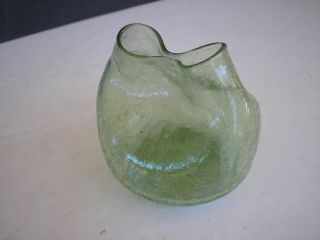 Vtg.  Blenko Pinched Vase Hand - Blown Green Crackle Mid - Century Modern 3