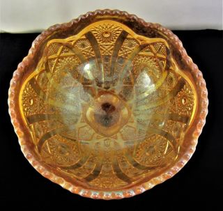Vintage Imperial Marigold Carnival Glass Hobstar & Arches Pedestal Bowl Compote 2