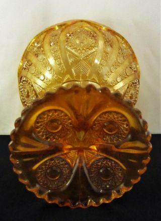 Vintage Imperial Marigold Carnival Glass Hobstar & Arches Pedestal Bowl Compote 4