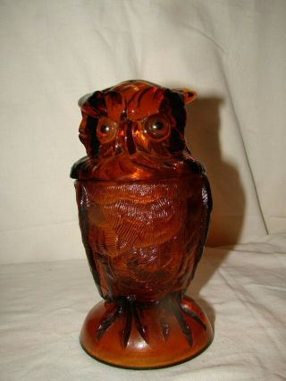 Vintage Amber Owl Candy Dish W/glass Eyes No Markings