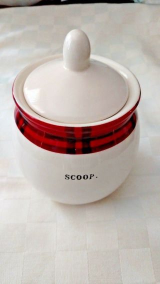 Rae Dunn By Magenta Red Plaid Sugar Bowl With Lid - Scoop - Rare