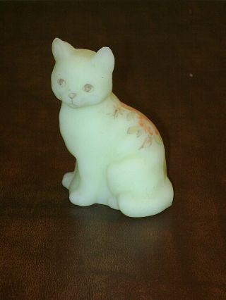 Lovely Fenton Hand Painted Cat Figurine On Satin Glass Signed C Evans
