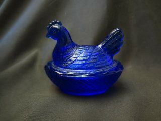 Cobalt Blue Glass Vintage Hen On Nest