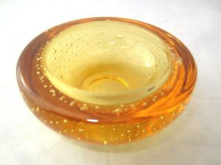 Vintage Whitefriars Controlled Bubble Bowl Golden Amber British Art Glass C60s