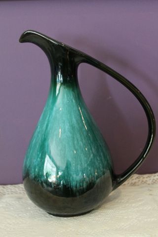 Vintage Bmp Blue Mountain Pottery Canada Handled 10 - 1/2 " Jug With Green Glaze