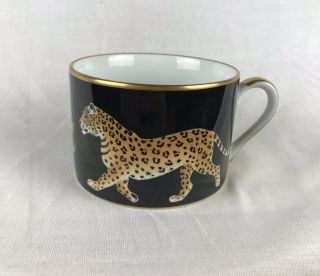 Jaguar Jungle 1988 Lynn Chase Designs Coffee Cup 24 Karat Gold 2” Tall Black