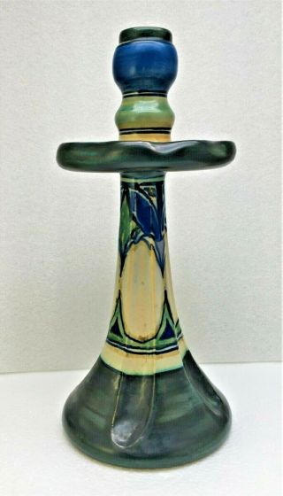 Vintage Gouda Pottery Arts Deco Tall Candle Holder/vase - Damascus Holland 055