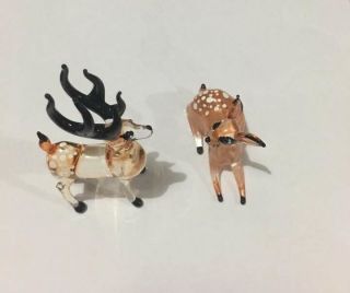 Handmade Craft Collectible Miniature Hand Blown Glass 2 Deer Figurine Gift