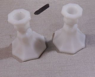 2 Vintage White Milk Glass Candle Stick Octagonal Colonial Anchor Hocking