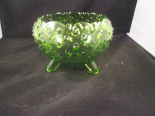 Fenton Green Hobnail Round Cuffed Shaped Vase 3 Footed Bowl Candy Dish