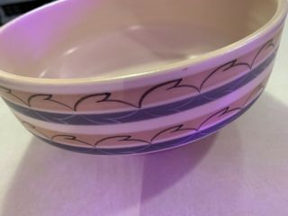 Poole Pottery Bowl England Roc Vintage Tan Blue And White Leaf Pattern