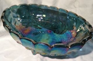 Indiana Glass Carnival Fruit Bowl " Harvest Grape " Purple Blue Iridescent Vintage