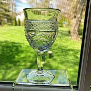 Eapg Rose Point Band Wine Cordial Stem Indiana Glass Clematis Water Lily Xlnt