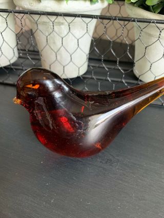 Hand Blown Amber Glass Bird Figurine Paperweight 6 