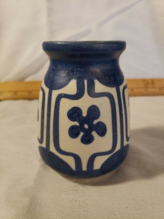 Vintage Lapid Israel Pottery Vase Mid Century Modernist Stoneware Blue Vase