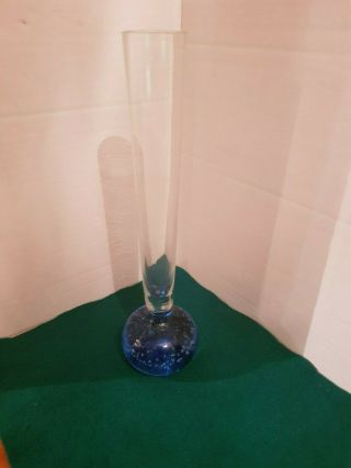 10 Inch Vintage Blue Bubble Glass Bud Vase Art Glass