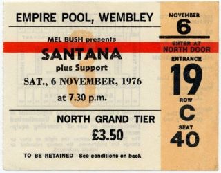 Santana Empire Pool Wembley,  London 6/11/76 Ticket