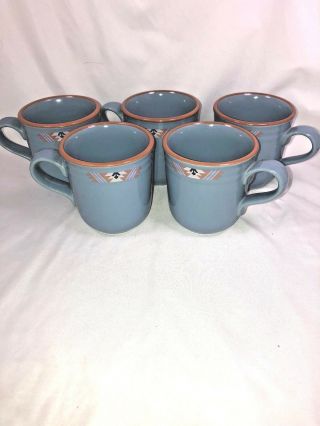 5 Coffee Mugs Cups Blue Adobe 8678 Noritake
