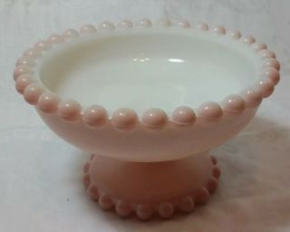 Vintage Pink And White Glass Footed Candy Bowl